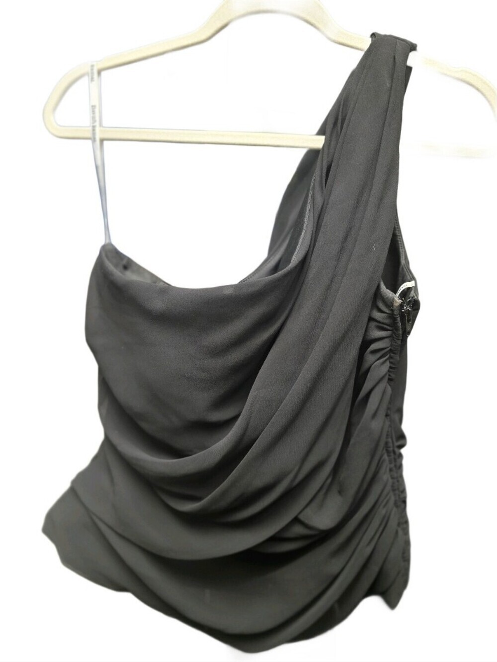 David's Bridal Black One-Shoulder Draped Evening Top Sz. 14